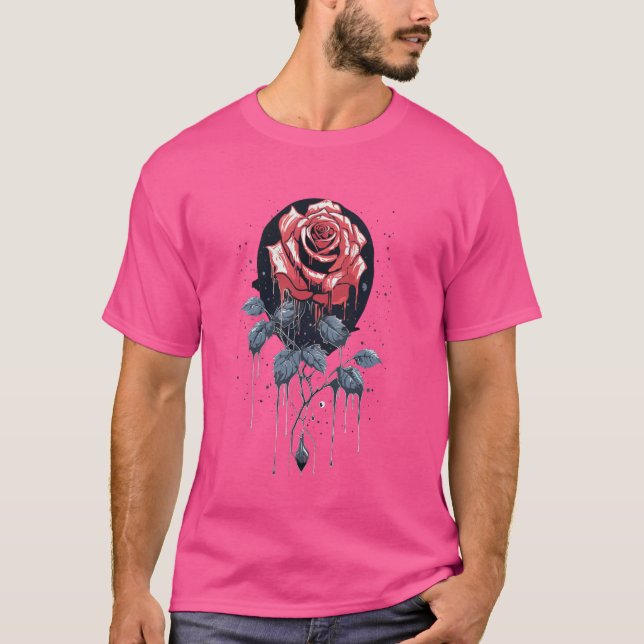 T-shirt rose mystique devant la lune occulte gothique simp (Devant)
