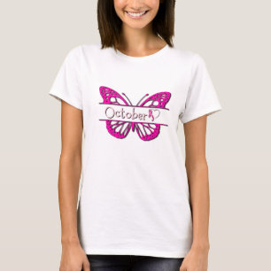 T-shirt Rose Octobre Papillon mois cancer du sein blanc