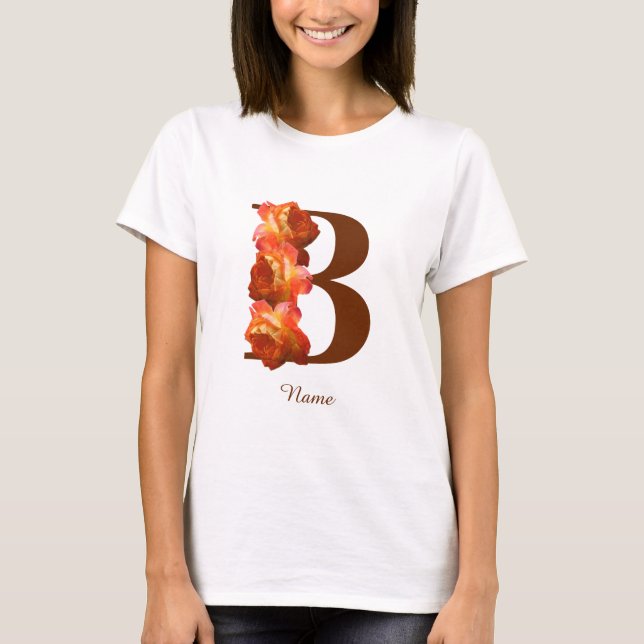 T-shirt Rose orange Monogramme initial B Votre nom (Devant)