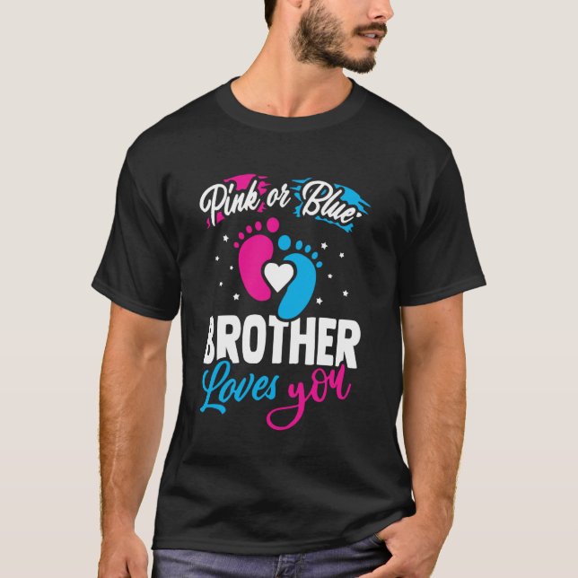 T-shirt Rose Ou Bleu Frère Vous Aime Baby shower Genre (Devant)