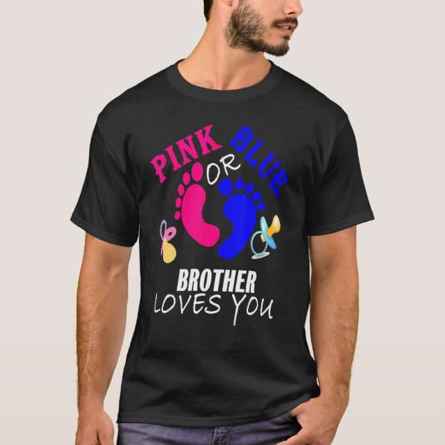T-shirt Rose Ou Bleu Frère Vous Aime Genre Révéler Bébé (Devant)