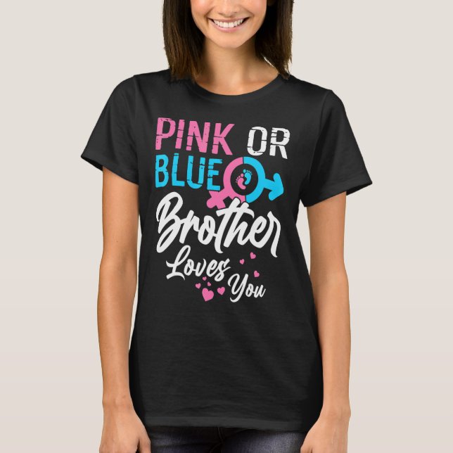 T-shirt Rose Ou Bleu Frère Vous Aime Genre Révéler Famille (Devant)