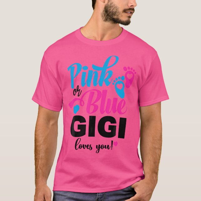 T-shirt Rose Ou Bleu Gigi Vous Aime Genre Révéler Bébé Ann (Devant)