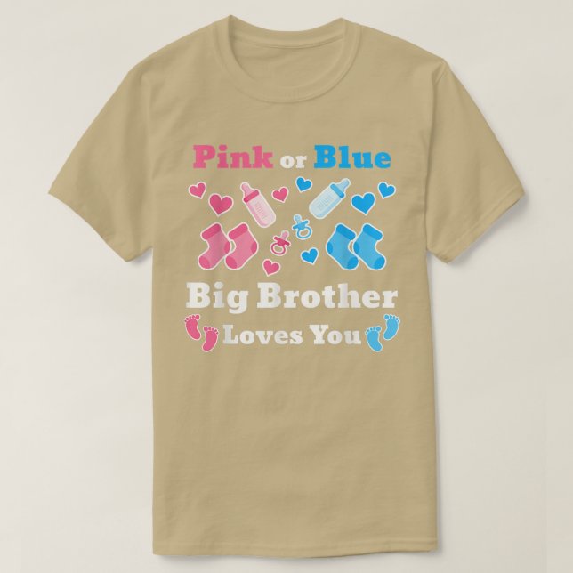 T-shirt Rose Ou Bleu Grand Frère Vous Aime Genre Révéler B (Design devant)