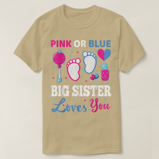 T-shirt Rose ou Bleu Grande Soeur vous aime Bébé Genre Rév (Design devant)