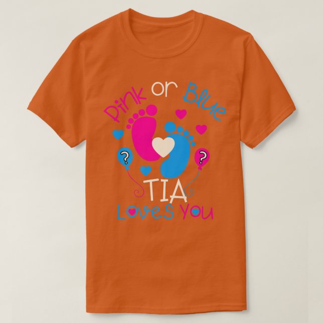 T-shirt Rose Ou Bleu Tia Vous Aime Bébé Genre Révélation (Design devant)