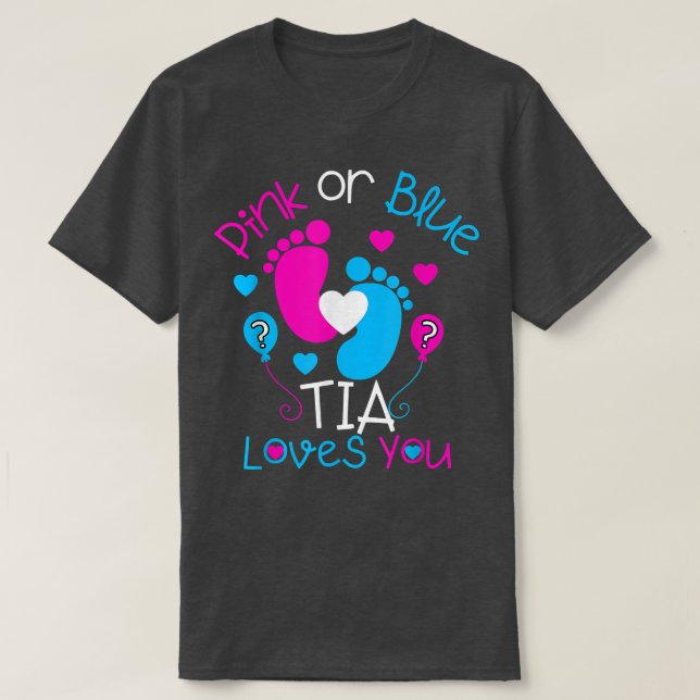 T-shirt Rose Ou Bleu Tia Vous Aime Bébé Genre Révélation (Design devant)
