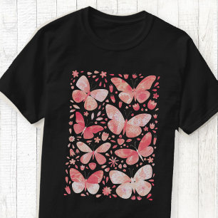 T-shirt rose pâle à l'aquarelle papillon