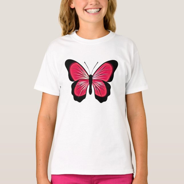 T-shirt rose papillon pour enfants  (Devant)
