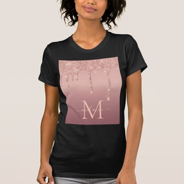T-shirt rose Parties scintillant or Lettre et nom  (Devant)