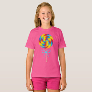 T-shirt rose pour fille au motif de sucette coloré