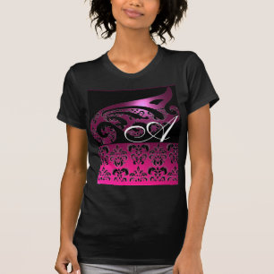 T-shirt ROSE PURPLE NOIR DAMASK MONOGRAM, blanc, fuchsia