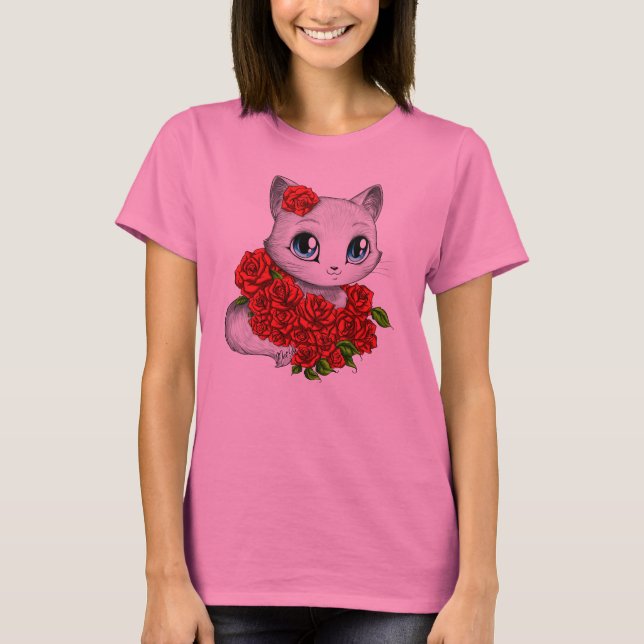 T-shirt Rose romantique Cat Pink Tie Dye par Mei Y (Devant)