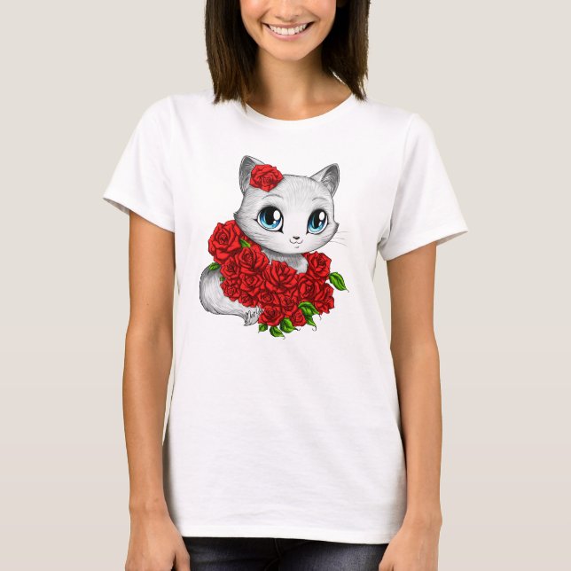 T-shirt Rose romantique Cat Pink Tie Dye par Mei Y (Devant)