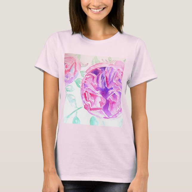 T-shirt Rose rose Aquarelle fleurs florales Rose T Chemise (Devant)