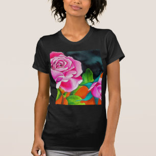 T-shirt Rose rose avec aquarelle orange