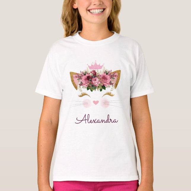 T-shirt Rose Rose Gold Kitty Monogramme Anniversaire (Devant)