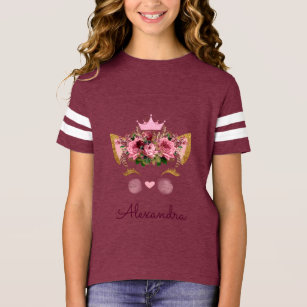 T-shirt Rose Rose Gold Kitty Monogramme Anniversaire
