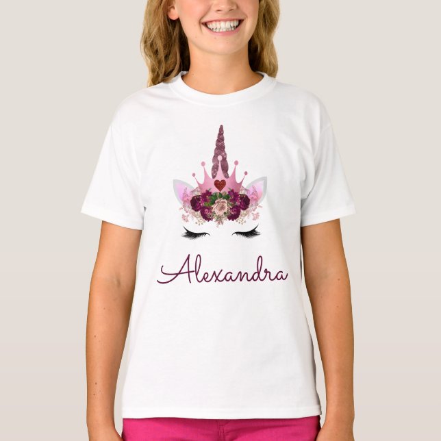 T-shirt Rose Rose Gold Unicorn Monogramme Anniversaire (Devant)