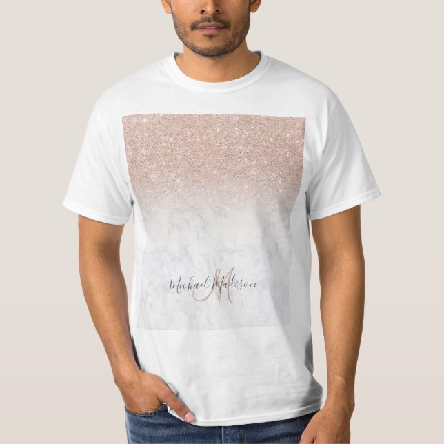 T-shirt Rose rose rose or parties scintillant marbre blanc (Devant)