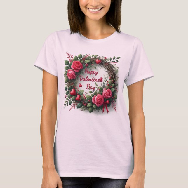T-shirt Rose rose Saint-Valentin cœur rouge  (Devant)