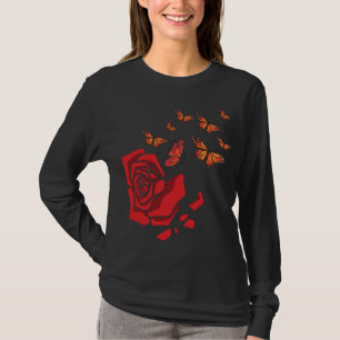 T-shirt Rose rouge aux papillons Fleurs du jardinier