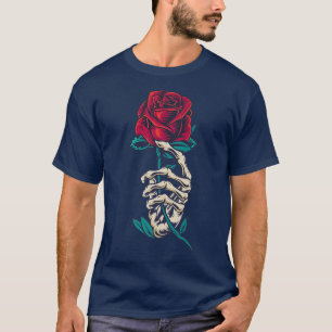 T-shirt Rose rouge dans un squelette main un tatouage Rose