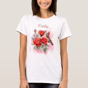T-shirt Rose rouge et cardinal Personnalisé