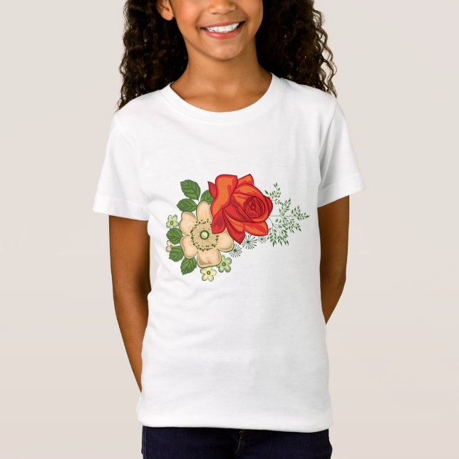 T-shirt Rose rouge et marguerites (Devant)