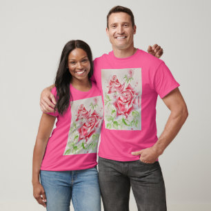 T-shirt Rose rouge Fleurs d'aquarelle Floral Peinture Rose