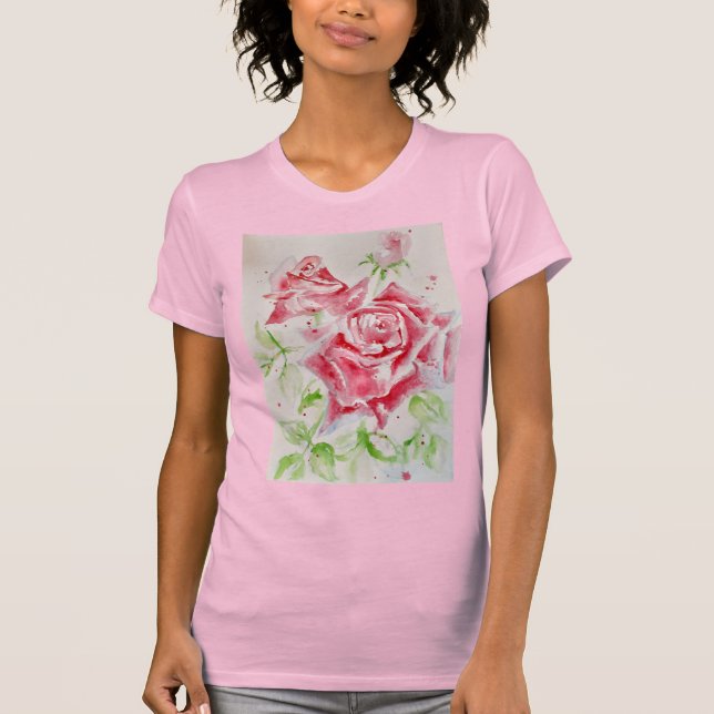 T-shirt Rose rouge Fleurs d'aquarelle Floral Peinture Rose (Devant)