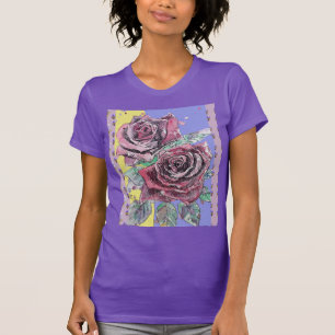 T-shirt Rose rouge Fleurs d'aquarelle peinture florale