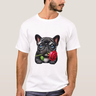 T-shirt Rose rouge française noire