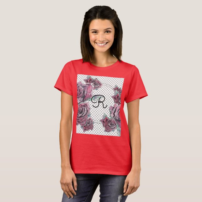 T-shirt Rose rouge point d'aquarelle femmes (Devant entier)