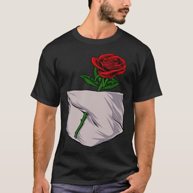 T-shirt Rose Rouge Stylish Cute Poche Pour Hommes Et Femme (Devant)