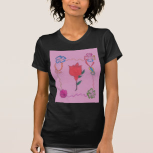 T-shirt Rose rouge sur rose : Art Floral Frontière Imprime