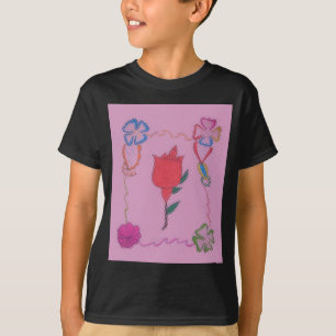 T-shirt Rose rouge sur rose : Art Floral Frontière Imprime