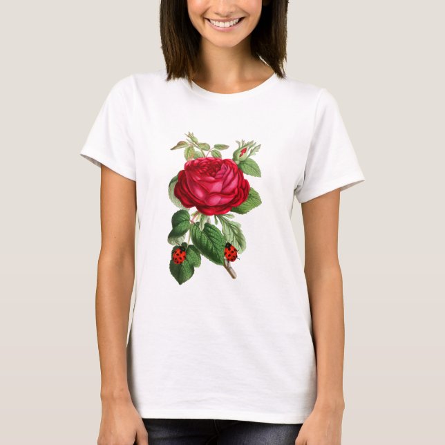 T-shirt Rose rouge vintage et coccinelle (Devant)