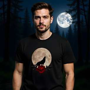 T-shirt Rose saignante pleine lune avec loup 