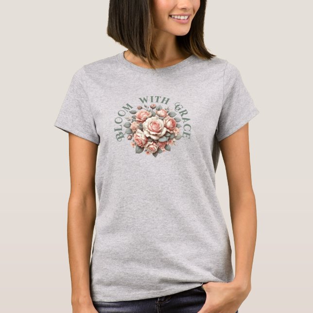 T-shirt Rose Shabby Chic Fleurir Avec Grâce  (Devant)