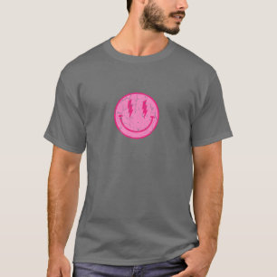 T-shirt Rose Sourire Visage Éclairage boulon mignon drôle 