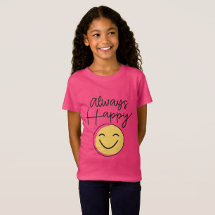 T-shirt rose "Toujours heureuse" Smiley pour fille