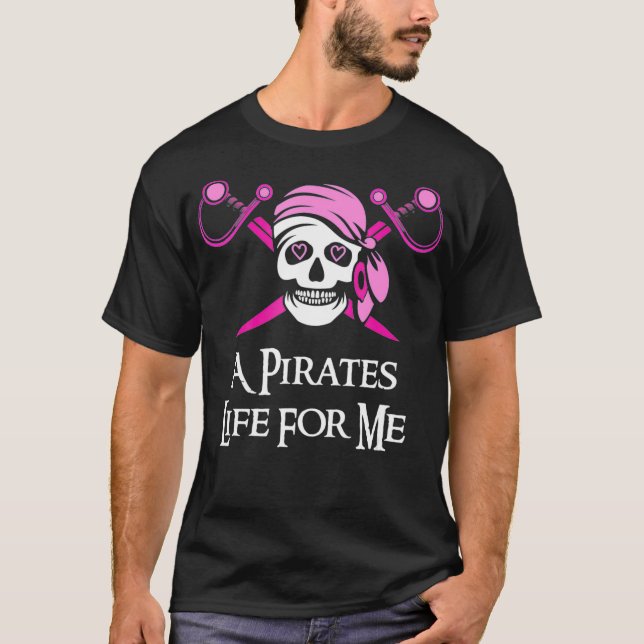 T-shirt Rose Une Vie Pirate Pour Moi Crâne Et Crossbones F (Devant)