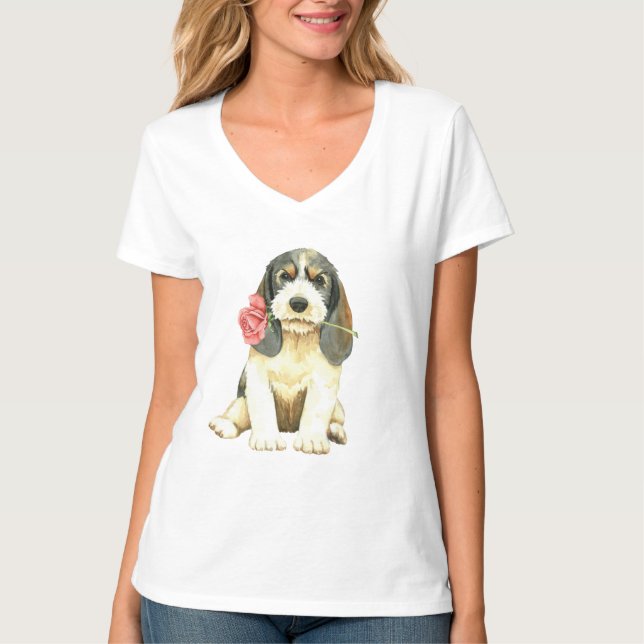 T-shirt Rose Valentin Petit Basset Griffon Vendeen (Devant)