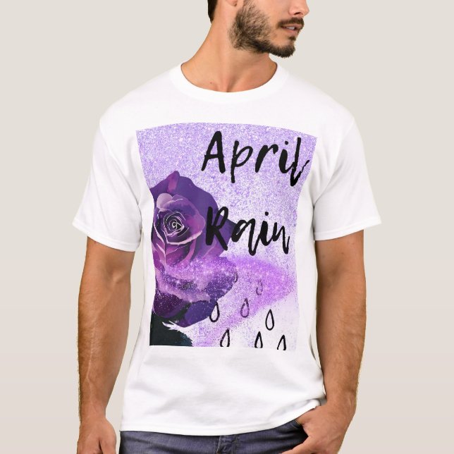 T-shirt Rose violet avec les mots "pluie d'avril" (Devant)