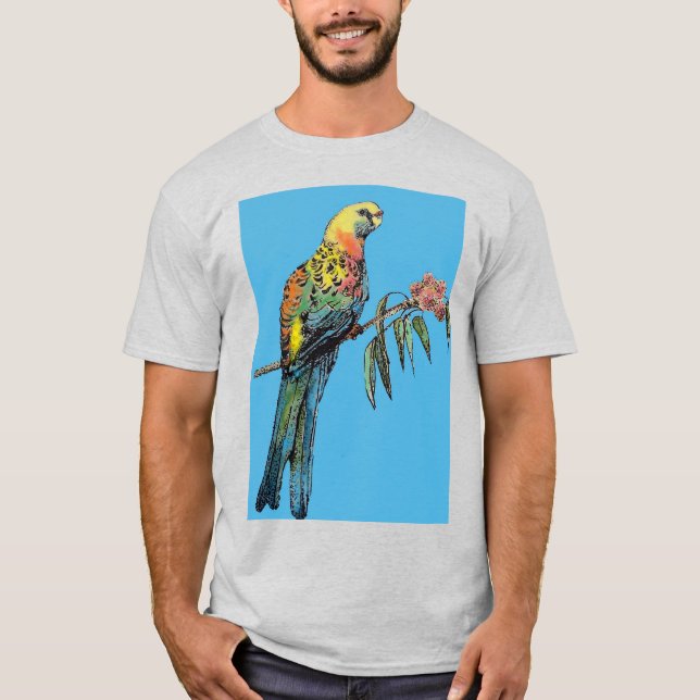 T-shirt Rosella Parrot oiseau art Aquarelle Mens T Shirt (Devant)