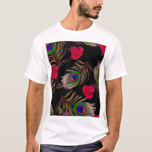 T-shirt Roses d'aquarelle, plumes de paon, décoration.