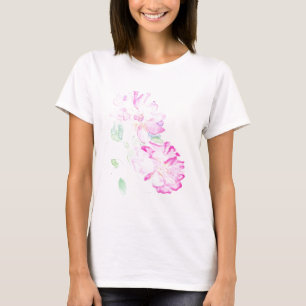 T-shirt Roses d'aquarelle rose bâton