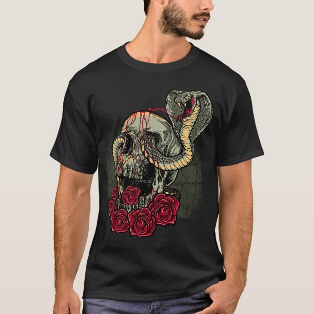 T-shirt Roses de serpent crâne Horreur (Devant)