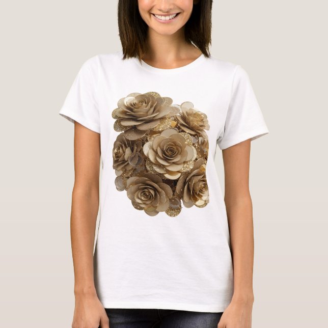 T-shirt Roses dorées argentées WITTY Création audacieuse (Devant)
